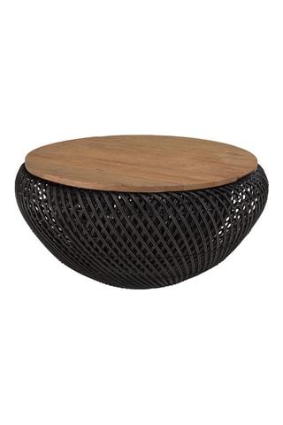 Table basse en rotin et teck recyclé Sixtine - 66 x 32 x 66 cm