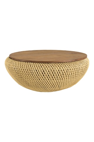 Table basse en rotin beige et teck recyclé Sixtine - 81 x 32 x 81 cm