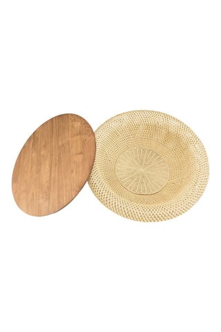 Table basse en rotin beige et teck recyclé Sixtine - 81 x 32 x 81 cm