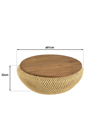 Table basse en rotin beige et teck recyclé Sixtine - 81 x 32 x 81 cm