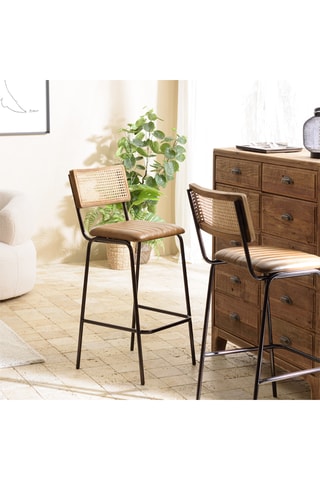 2 tabourets de bar en manguier et rotin Marcel - 45 x 104 x 55 cm