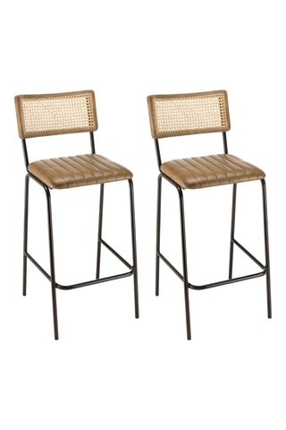 2 tabourets de bar en manguier et rotin Marcel - 45 x 104 x 55 cm