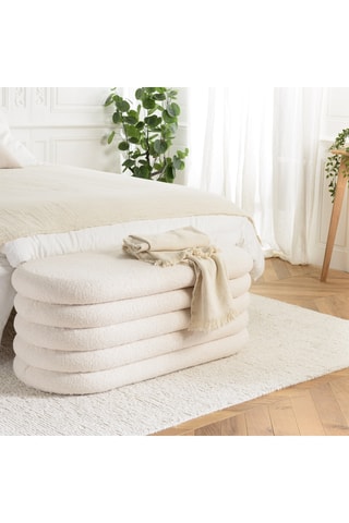 Banc-coffre - Ecru - En tissu bouclette