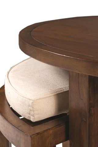 Table basse et 2 tabourets en bois de mindi - 90 x 50,7 x 90 cm