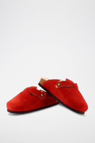 Chaussons fourrés en nubuck Fae Rouge