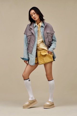 Chaussons fourrés en nubuck Mary Jane - Beige