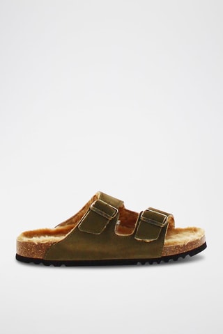 Mules fourrées en nubuck Josephine - Kaki