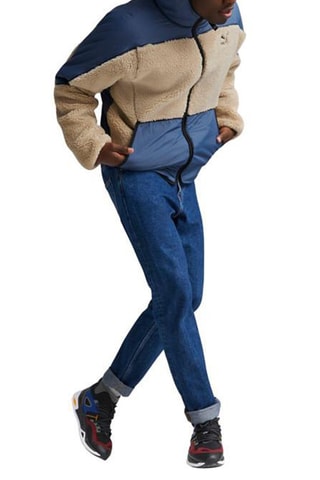 Blouson polaire sherpa à capuche Bleu et beige