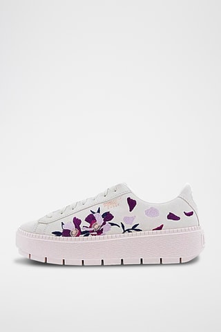 Baskets plateformes en nubuck Trace Flowery - Blanc
