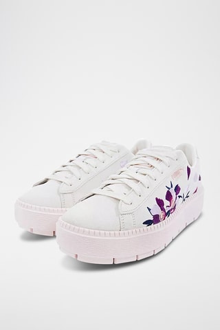 Baskets plateformes en nubuck Trace Flowery - Blanc