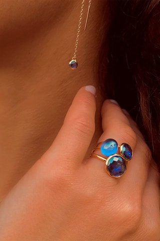 Bague - Argent plaqué or jaune et tanzanite