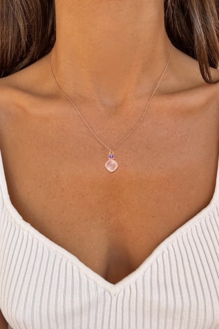 Collier - Argent plaqué or rose, quartz rose et améthyste