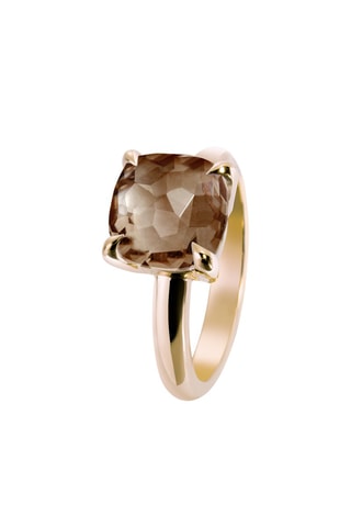Bague - Argent plaqué or jaune et quartz fumé