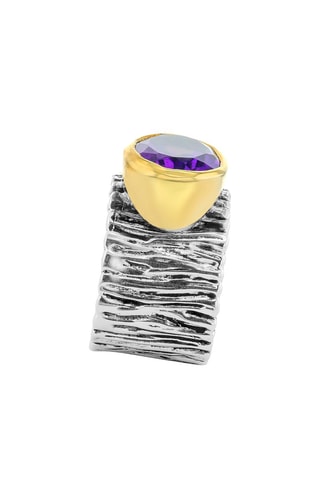 Bague - Argent, argent plaqué or jaune et améthyste
