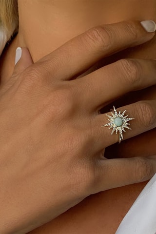 Bague - Argent plaqué or jaune et amazonite