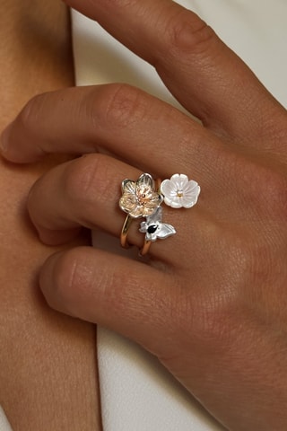 Bague - Argent, argent plaqué or jaune, argent plaqué or rose et nacre