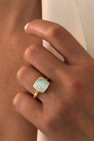 Bague - Argent plaqué or jaune et aqua calci
