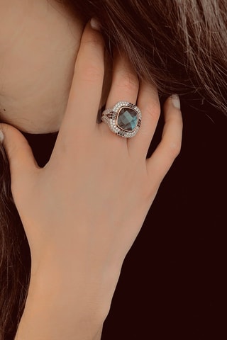 Bague - Argent plaqué or rose, labradorite et spinelles