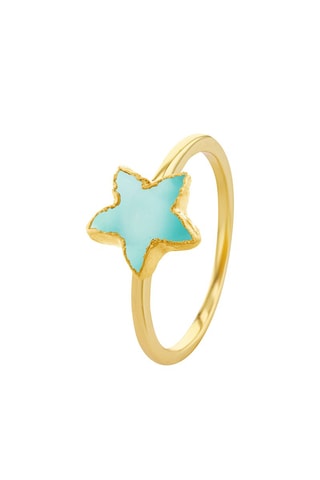 Bague - Argent plaqué or jaune et calcédoine