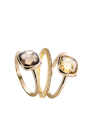 Bague - Argent plaqué or jaune, quartz et citrine