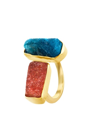 Bague - Argent plaqué or jaune, sun stone et apatite