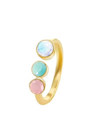 Bague - Argent plaqué or jaune, rainbow moonstone et calcédoines