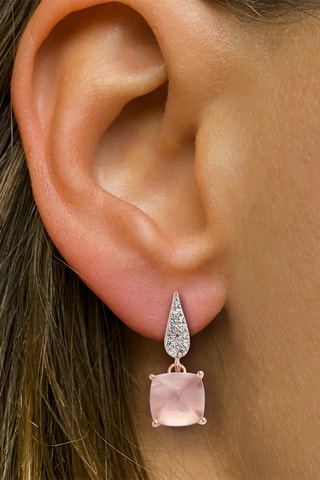 Boucles d'oreilles - Argent plaqué or rose et quartz rose