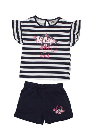T-shirt en Short - Wit, blauw en roze