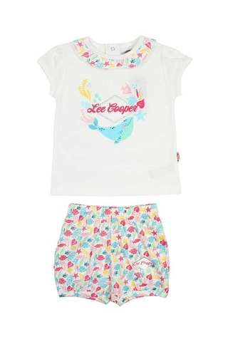 T-shirt en Short - Wit, blauw, geel, roze en groen