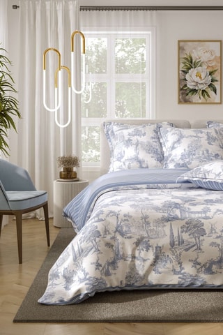 Parure de couette réversible en percale de coton 80 fils/cm² - Bleu et blanc