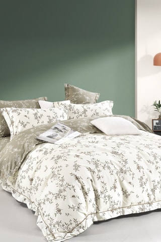 Parure de couette réversible en percale de coton 80 fils/cm² - Vert et blanc