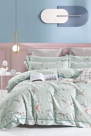 Parure de couette réversible en percale de coton 80 fils/cm² - Vert clair