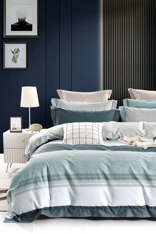 Parure de couette réversible en percale de coton 80 fils/cm² - Ciel et blanc