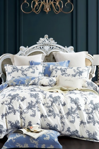 Parure de couette réversible en percale de coton 80 fils/cm² - Bleu et blanc