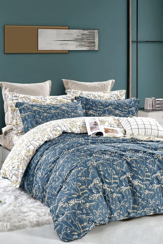 Parure de couette réversible en percale de coton 80 fils/cm² - Bleu et jaune