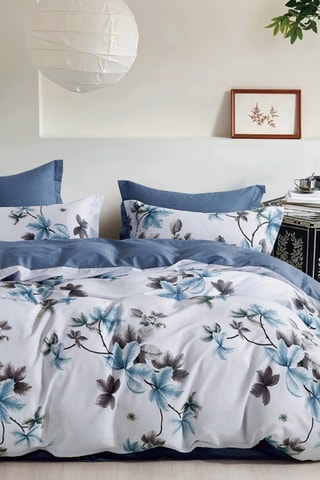 Parure de couette en percale de coton 80 fils/cm² - Bleu et blanc