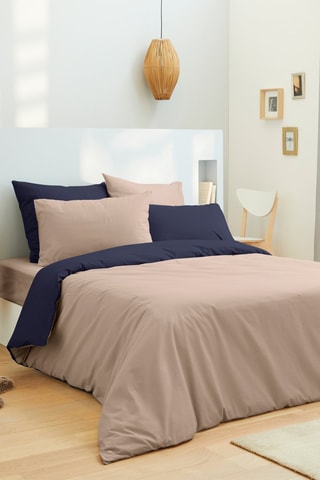 Parure de couette en coton 57 fils/cm² - Taupe et bleu marine