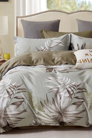 Parure de couette réversible en percale de coton 80 fils/cm² - Vert et gris