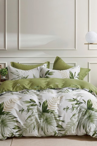 Parure de couette en percale de coton 80 fils/cm² - Vert et blanc