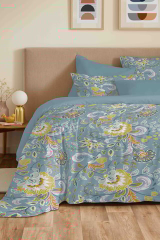 Parure de couette réversible en coton 57 fils/cm² Bergame - Turquoise