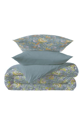 Parure de couette réversible en coton 57 fils/cm² Bergame - Turquoise