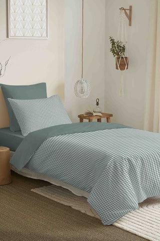 Parure de couette réversible en coton 57 fils/cm² Gabrielle - Sauge