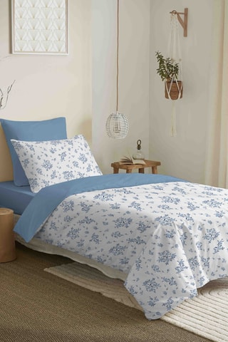 Parure de couette réversible en coton 57 fils/cm² Louise - Bleu