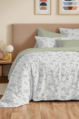 Parure de couette réversible en coton 57 fils/cm² Louise - Sauge