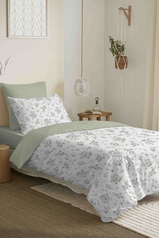 Parure de couette réversible en coton 57 fils/cm² Louise - Sauge