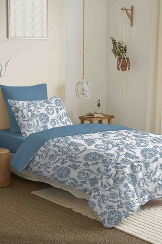 Parure de couette réversible en coton 57 fils/cm² Salma - Bleu