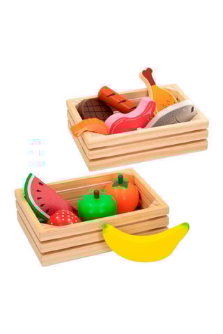 2 caisses et aliments du marché en bois - 11 pièces - Dès 24 mois