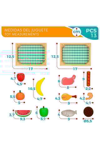 2 caisses et aliments du marché en bois - 11 pièces - Dès 24 mois