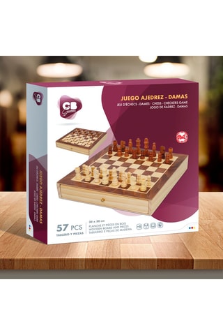 Jeu d'échecs/dames en bois Dès 6 ans