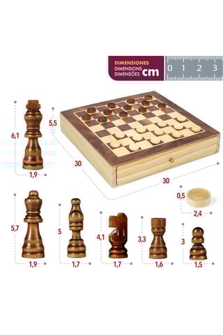 Jeu d'échecs/dames en bois Dès 6 ans